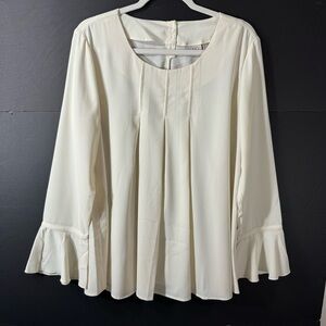 LOGO Lori Goldstein Pleated Woven Top Flounce Sleeves 2/$35